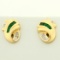 Natural Emerald And Diamond Earrings In 14k Yellow Gold