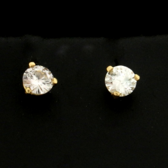 1/2 Ct Diamond Stud Earrings In 14k Yellow Gold Martini Settings
