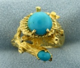 Persian Turquoise Nature Tree Design Ring In 18k Yellow Gold