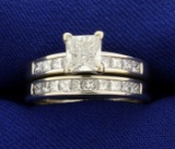 2ct Tw Princess Cut Diamond Wedding Ring Set In 14k White Gold