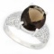 Huge Smoky Topaz Ring With Diamond Accent In Sterling Silver