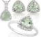 Trillion 4ctw Green Amethyst And Diamond Ring Earring And Necklace Set In Sterling Silver