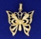 Diamond Cut Butterfly Charm Or Pendant In 14k Yellow Gold