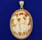 Vintage Cameo And Diamond Pendant In 14k Gold