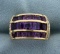 Invisible Set Amethyst And Diamond Ring In 14k Yellow Gold