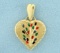 Heart Pendant With Enamel Flower Design In 14k Yellow Gold