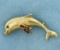 Sapphire And Ruby Dolphin Pin In 14k Yellow Gold