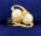 Vintage Large Akoya Pearl And Diamond Ring In 14k Yellow Gold