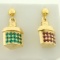 Ruby And Green Garnet Nautical Lantern Dangle Earrings In 14k Yellow Gold