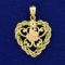 Rose In Heart Pendant In 14k Yellow And Rose Gold