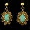 Vintage Natural Opal Dangle Earrings In Flower Design In 14k Yellow Gold