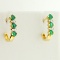 Diamond And Emerald Crescent Shaped Earrings In 14k Yellow Gold