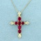 Pink Topaz And Diamond Cross Pendant And Chain In 10k Yellow Gold