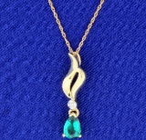 Lab Emerald And Diamond Pendant With Chain In 10k Yellow Gold