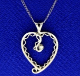 Diamond Heart Pendant With Chain In 14k White Gold