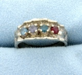 Aquamarine, Sapphire, Blue Topaz, & Ruby Ring In 14k White Gold