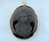 Antique Jet Mourning Cameo Pendant In 14k Yellow Gold