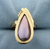 Mabe Tahitian Pearl And Diamond Ring In 14k Yellow Gold