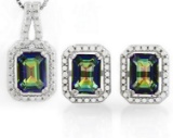 3ctw Ocean Mystic Topaz And Diamond Earring And Pendant Set In Sterling Silver