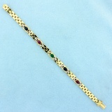Ruby, Sapphire, Emerald, And Diamond Cabochon Bracelet