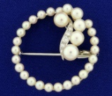 Cultured Pearl And Diamond Circle Pin