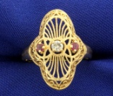 Ruby And Diamond Ring In 14k Gold