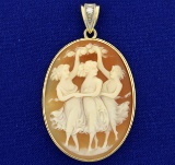 Vintage Cameo And Diamond Pendant In 14k Gold