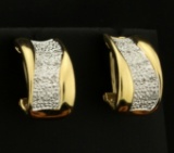 Diamond Designer Half Hoop Earrings In 14k Yellow And White Gold