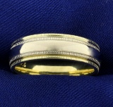 Men's Yellow And White 14k Gold Beaded Edge Wedding Band Ring