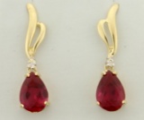 4ct Tw Ruby And Diamond Drop Dangle Earrings In 14k Gold