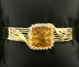 Heavy Citrine Gold Bangle Bracelet