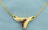 Ruby And Diamond Necklace In 14k Gold