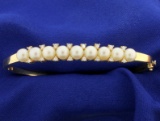 Akoya Pearl And Diamond Bangle Bracelet In 14k Gold