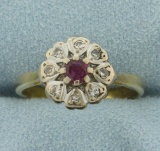 Vintage 18k Gold Ruby And Diamond Ring