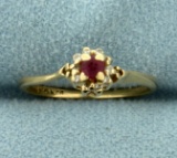 Antique Ruby And Diamond Pinky Ring In 14k Yellow Gold