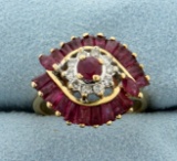 Vintage Natural Ruby And Diamond Ring In 14k Yellow Gold