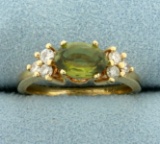 Peridot And Diamond Ring In 14k Yellow Gold