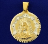 Large Mother Virgin Mary Pendant In 14k Yellow And White Gold