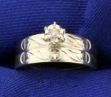 Diamond Wedding Ring Set With Religious Cross Design In 10k White Gold