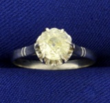 Antique Fancy Yellow .9ct Solitaire Old European Cut Diamond Ring In Platinum