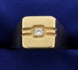 Men's Solitaire Diamond Ring In 10k Yellow Gold
