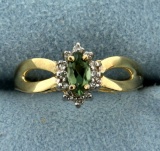 Diamond And Peridot Ring In 10k Yellow Gold