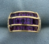 Invisible Set Amethyst And Diamond Ring In 14k Yellow Gold