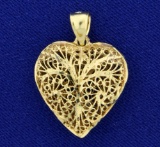 Vintage Filigree Gold Heart Pendant In 10k Yellow Gold