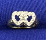 Joined Hearts Diamond Pinky Ring In 10k Yellow And White Gold