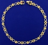 Italian Made Horseshoe And Heart Link Necklace In 14k Yellow And White Gold