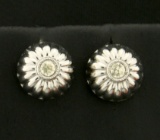 Button Style White Sapphire Earrings In 14k White Gold