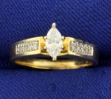 Over 1/3ct Tw Marquise And Round Diamond Engagement Ring In 14k Yellow Gold