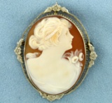 Large Vintage Cameo Pin/pendant In 14k White Gold