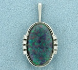 Black Opal Doublet And Diamond Pendant In 14k White Gold